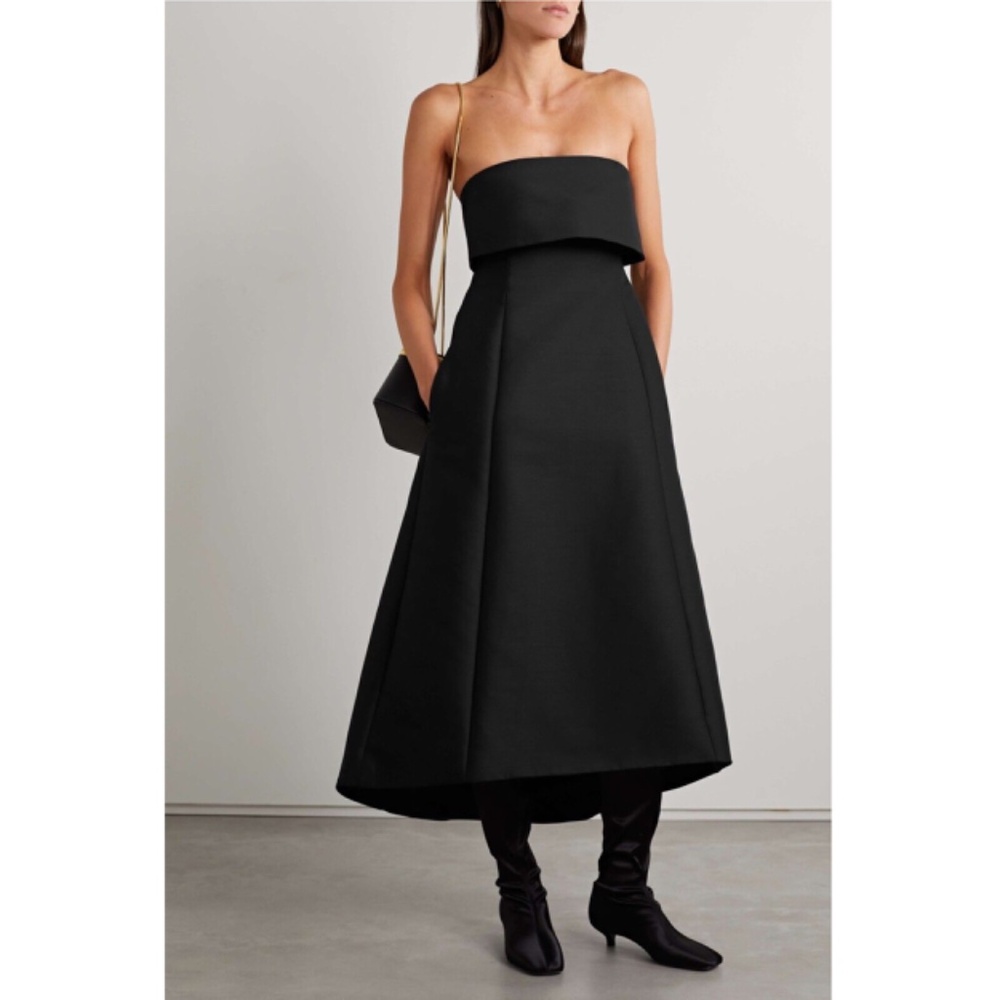 TOTEME A-Line Wool Cotton Dress Strapless Gown in Black Size 34 / US 2 - Picture 7 of 12